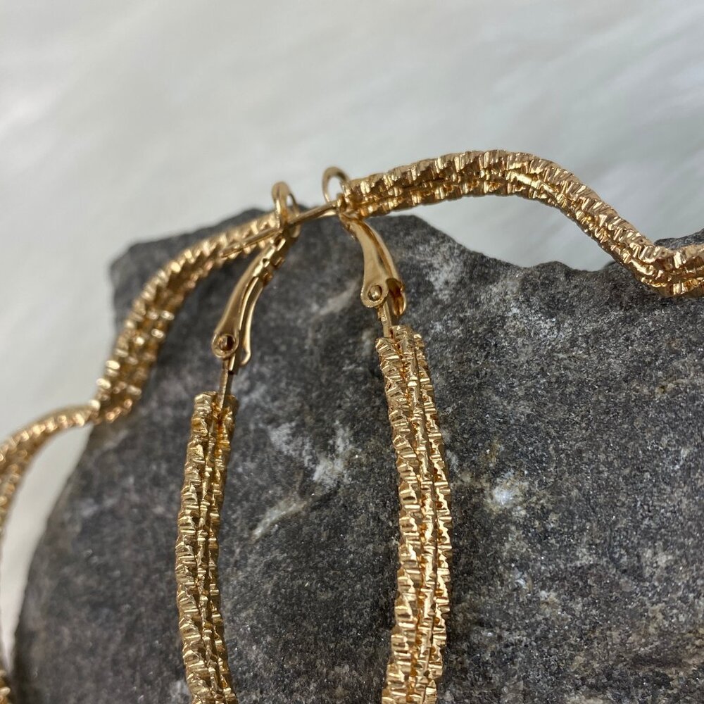 Gold Tone Hoop Wire Heart Earrings 2.5" Drop - Picture 5 of 5